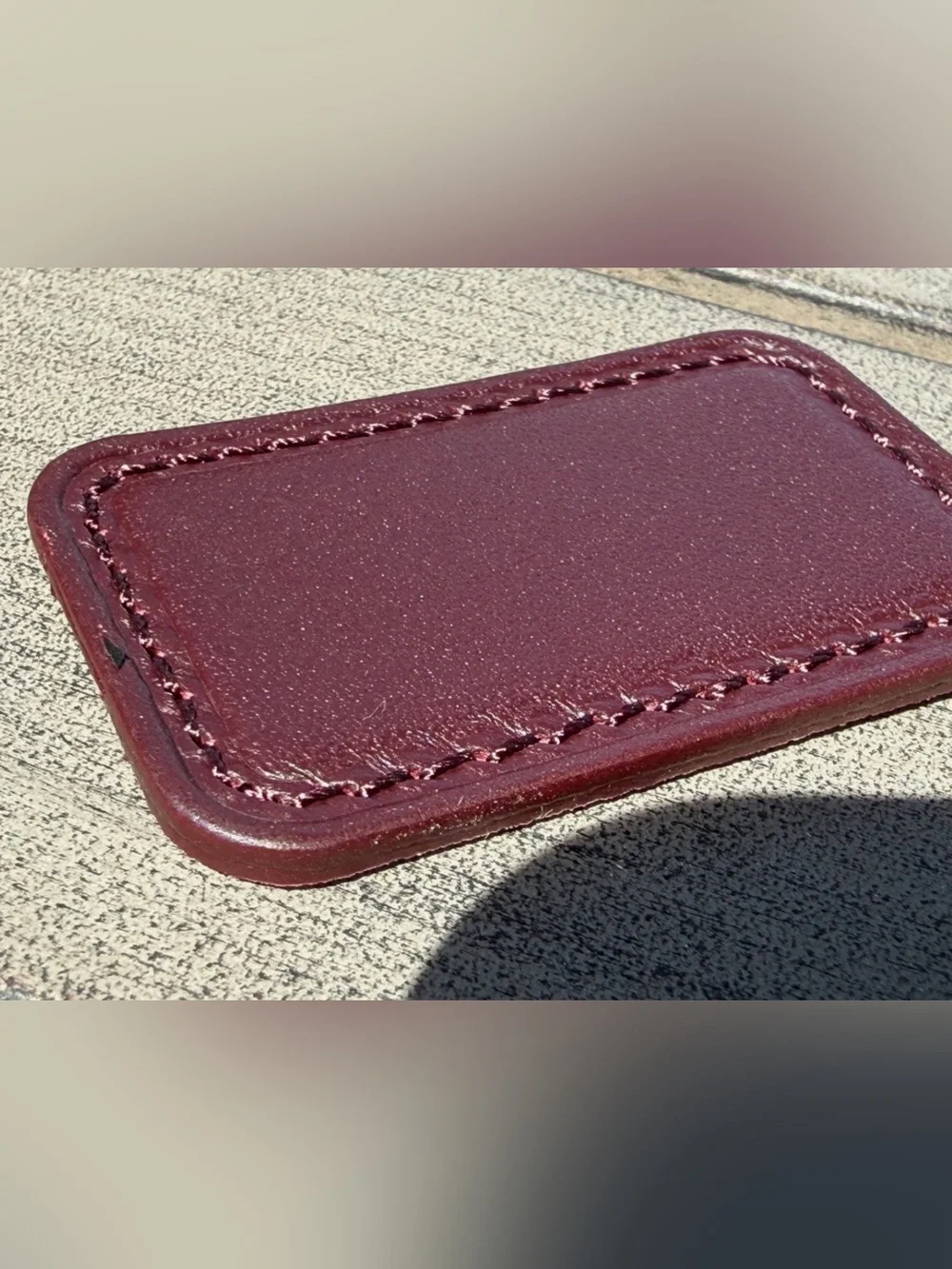 NEW Tumi Small 2” x 1-3/16” Leather Monogram Patch - WINE BURGUNDY color
